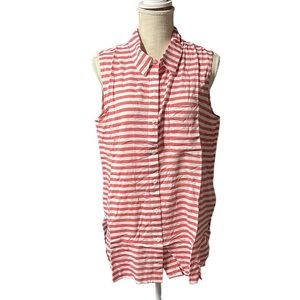 NWT BeachLunchLounge Sleeveless Button Up Blouse Red White Striped Womens M